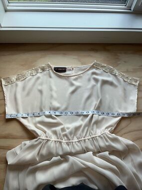 Cream Midi Dress with Lace-Trim Shoulders